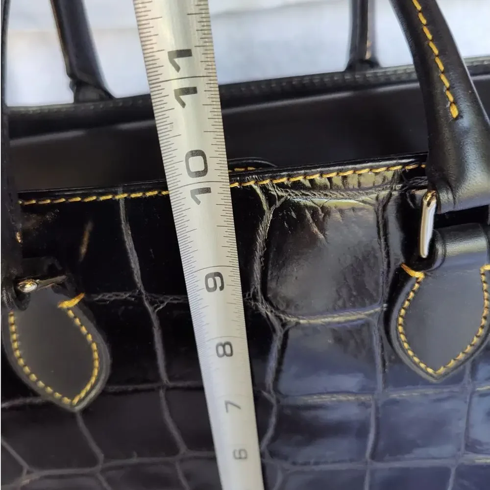 Dooney & Bourke Janine Black Crocodile Embossed Leather Satchel Handbag Purse